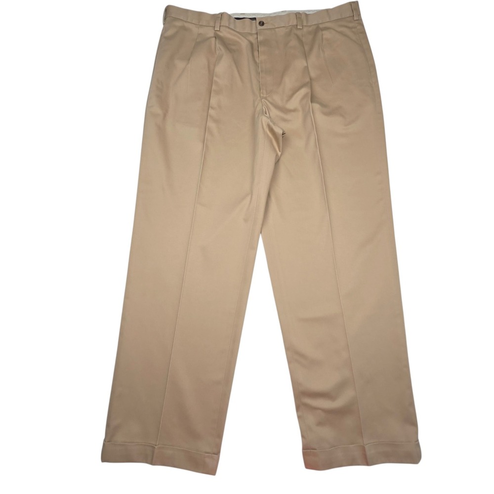 Brooks Brothers Advantage Chino Elliot Pants 42x32 Khaki Pleated Cuffed Cotton